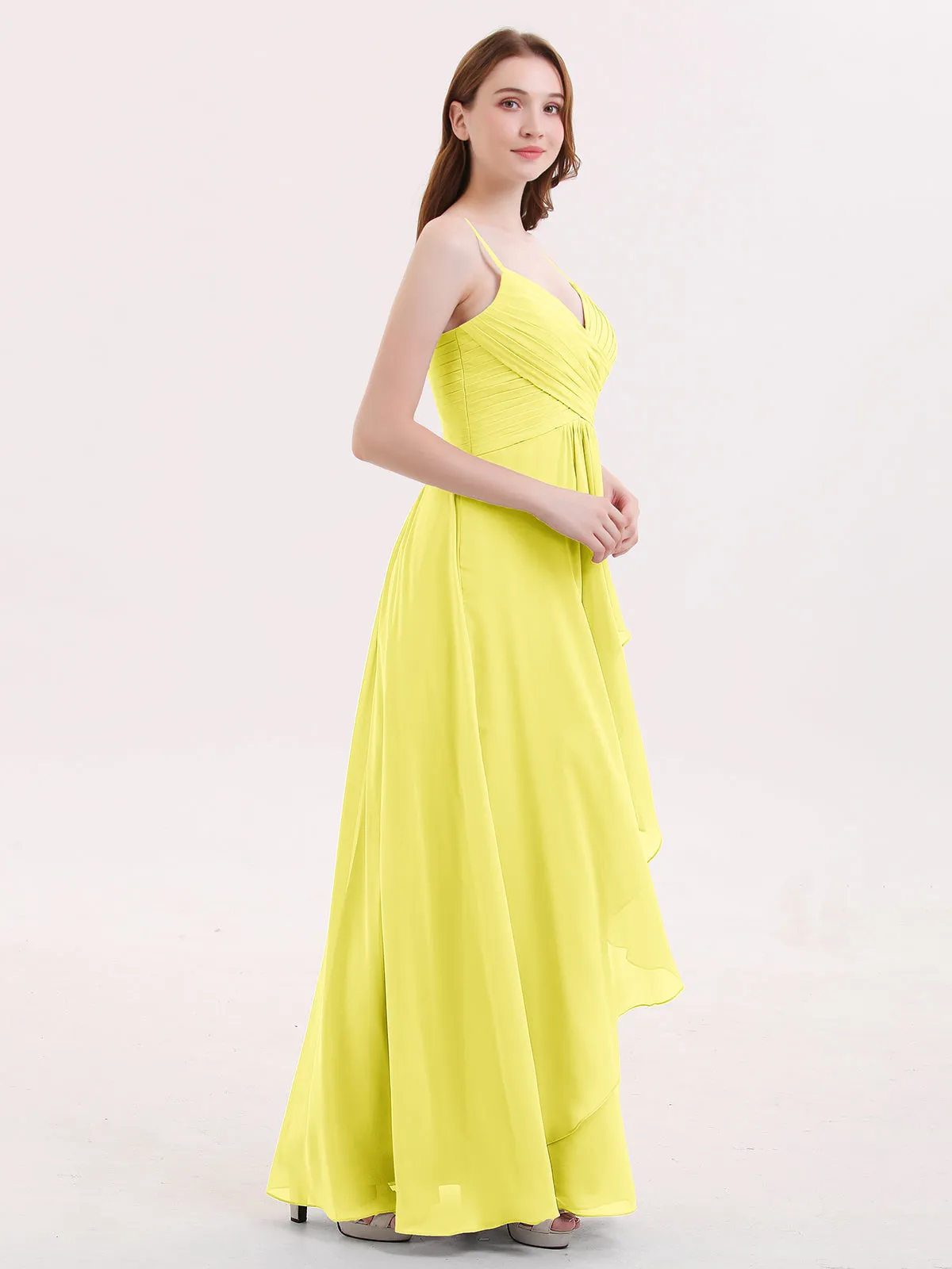 Chiffon Bridesmaid Dresses with Cascade Skirt-Lemon Plus Size