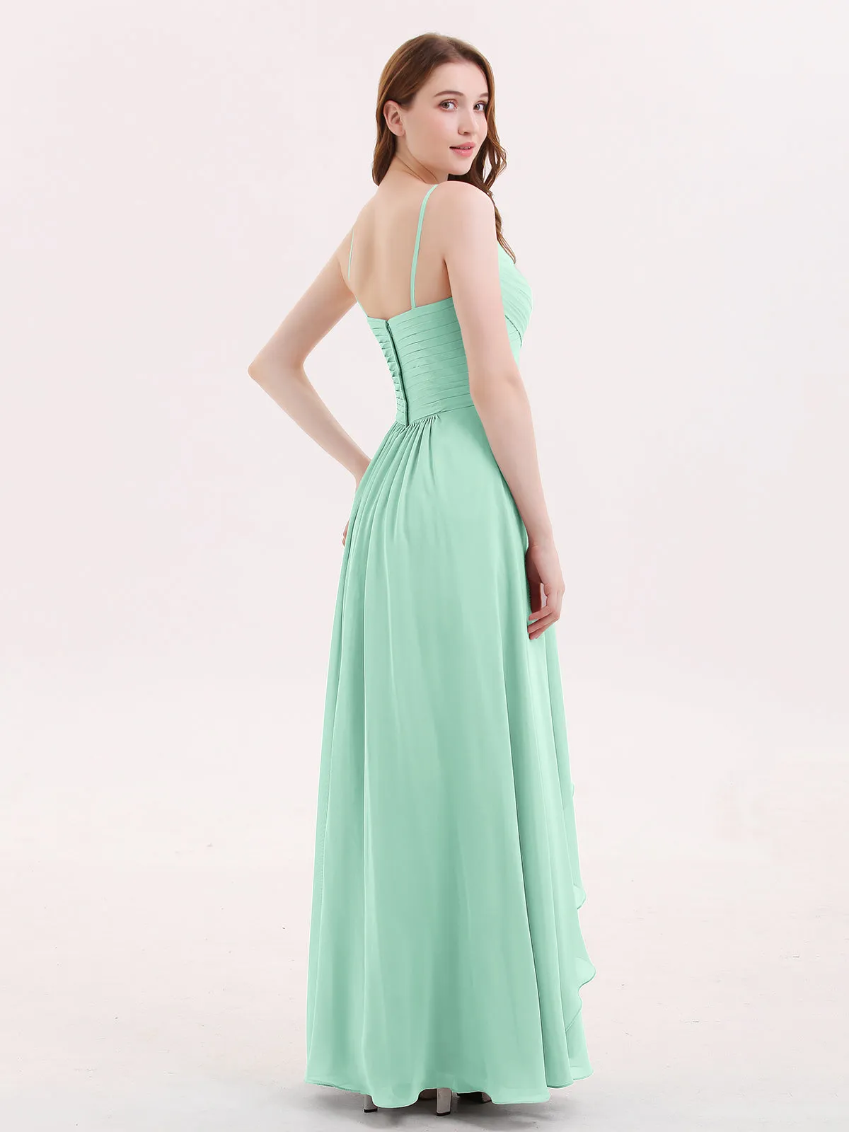 Chiffon Bridesmaid Dresses with Cascade Skirt-Mint Green Plus Size