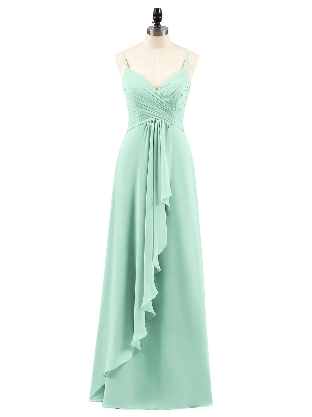 Chiffon Bridesmaid Dresses with Cascade Skirt-Mint Green Plus Size