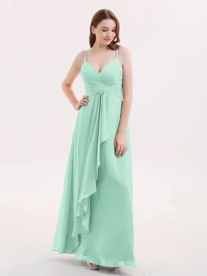 Chiffon Bridesmaid Dresses with Cascade Skirt-Mint Green Plus Size