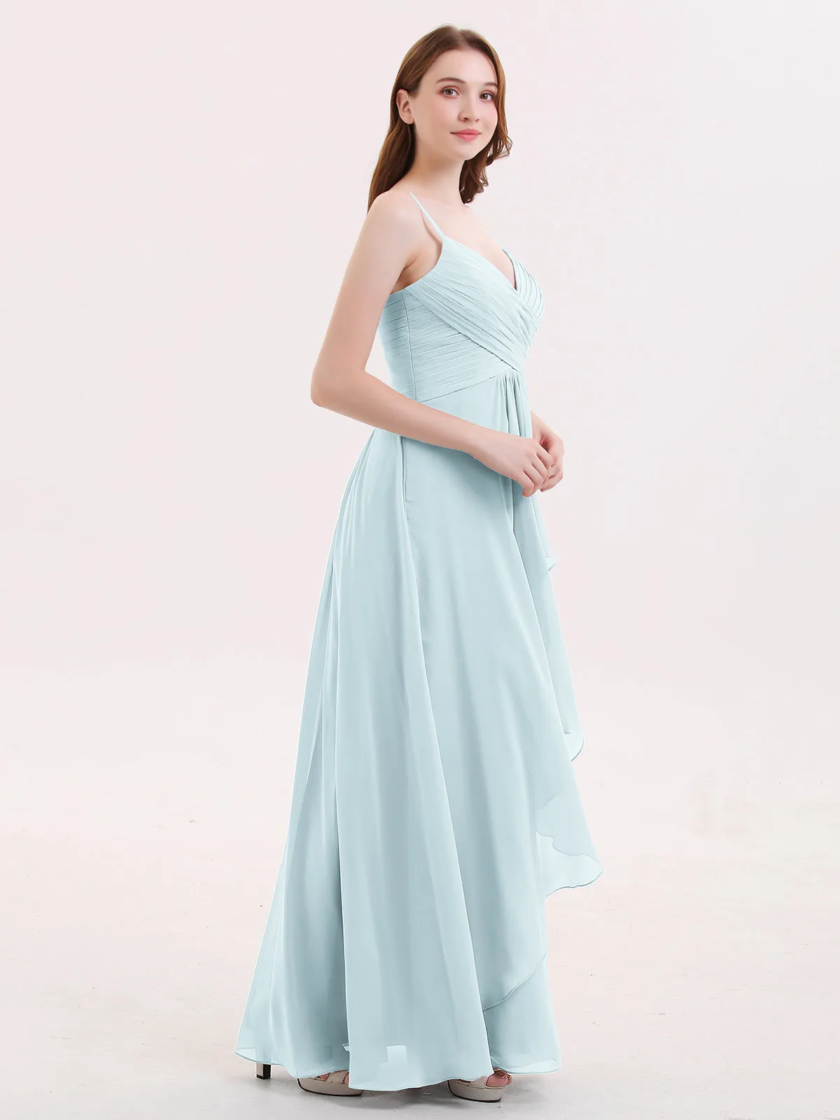 Chiffon Bridesmaid Dresses with Cascade Skirt-Mist