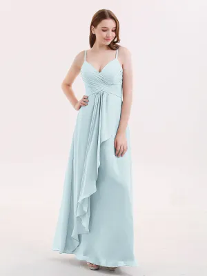 Chiffon Bridesmaid Dresses with Cascade Skirt-Mist