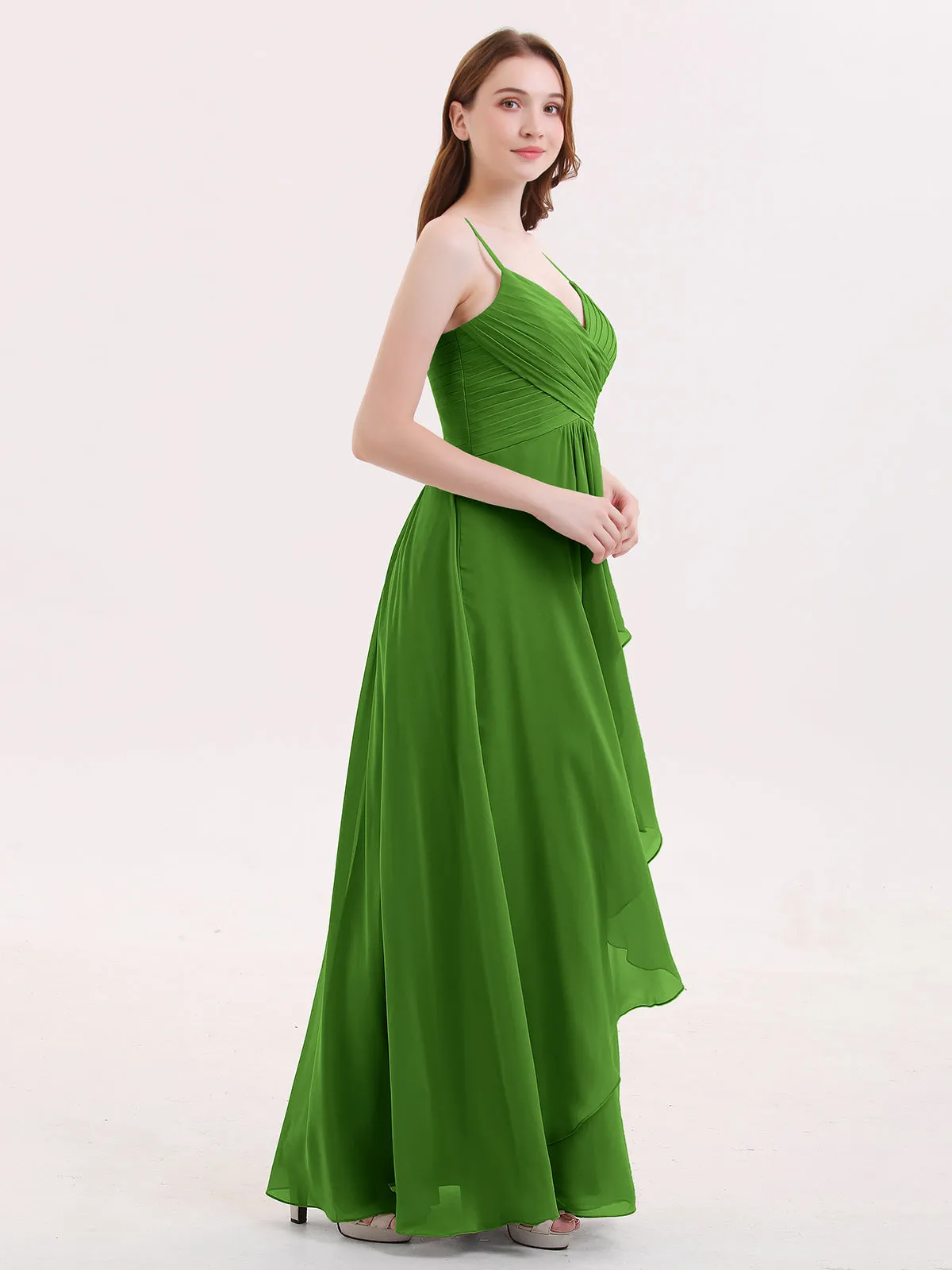 Chiffon Bridesmaid Dresses with Cascade Skirt-Moss Plus Size