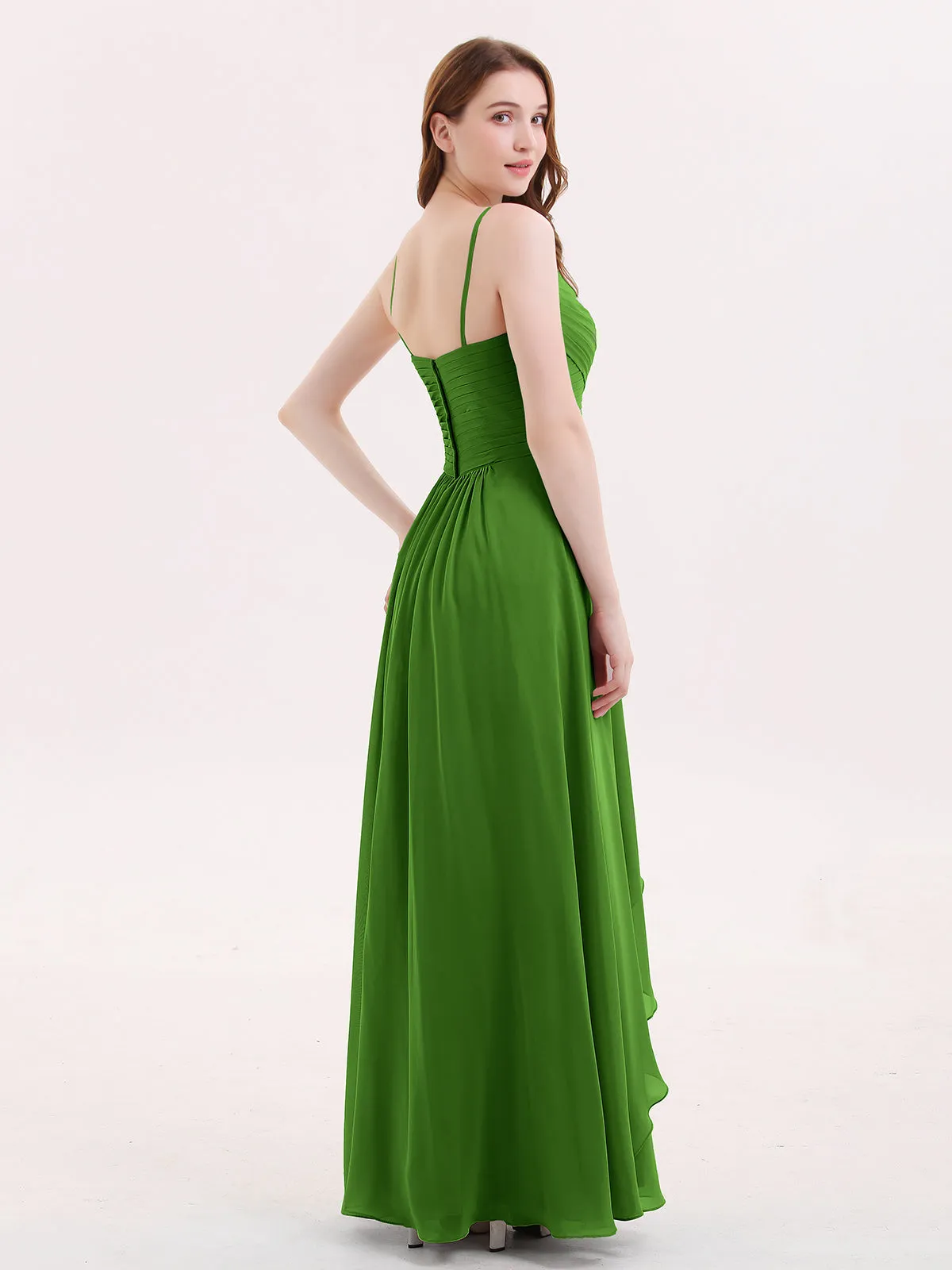Chiffon Bridesmaid Dresses with Cascade Skirt-Moss Plus Size