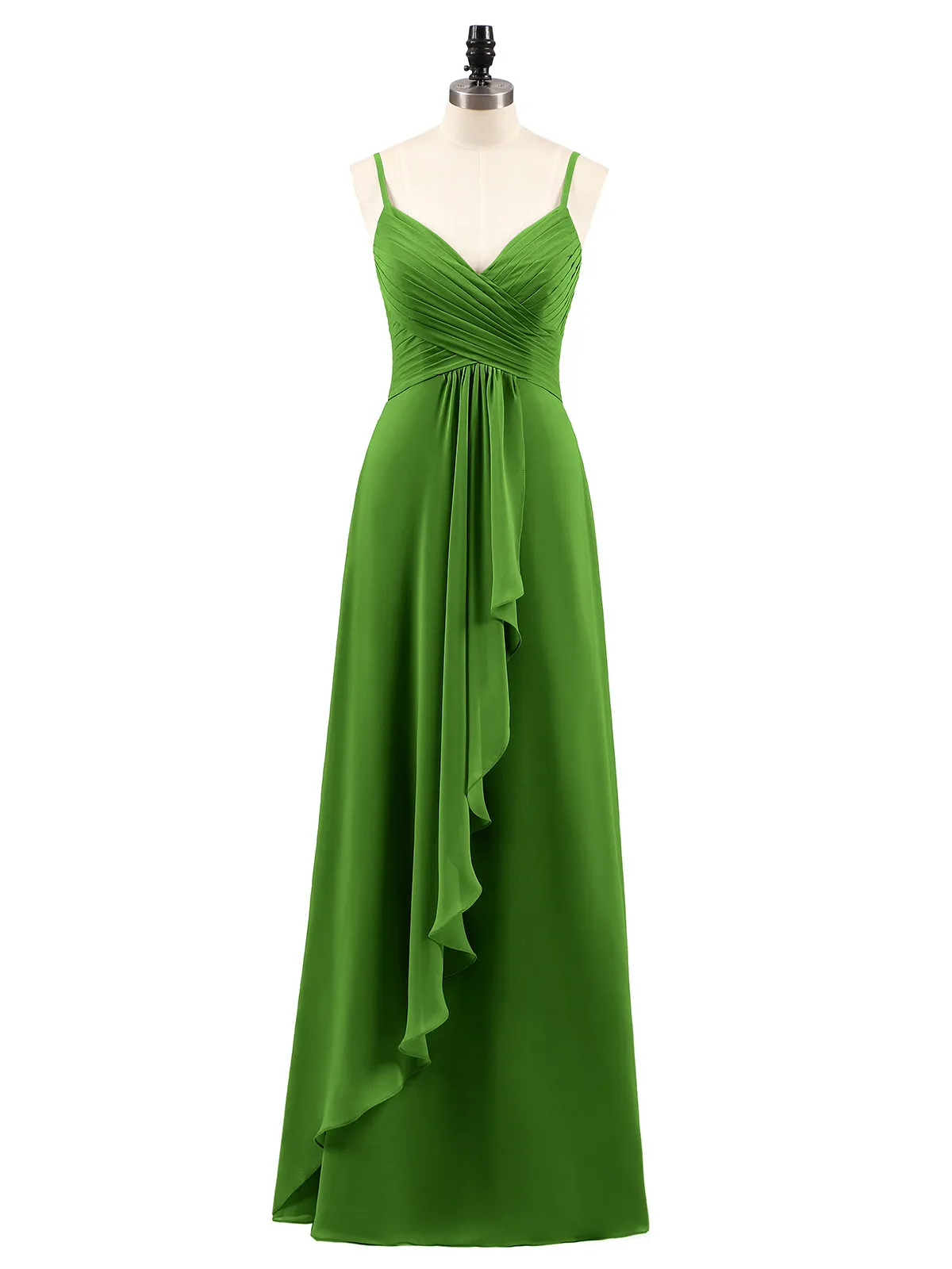 Chiffon Bridesmaid Dresses with Cascade Skirt-Moss Plus Size