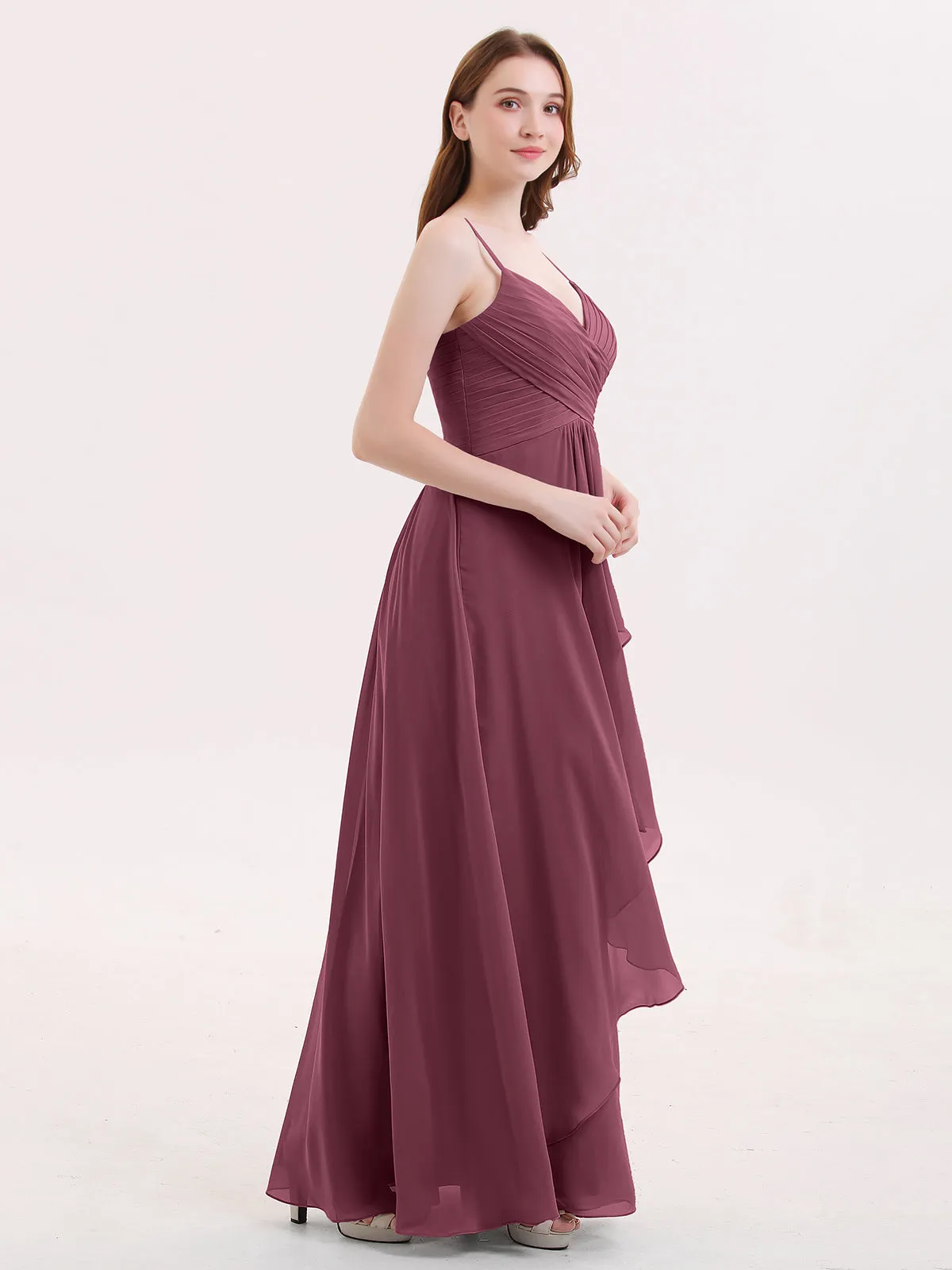 Chiffon Bridesmaid Dresses with Cascade Skirt-Mulberry Plus Size