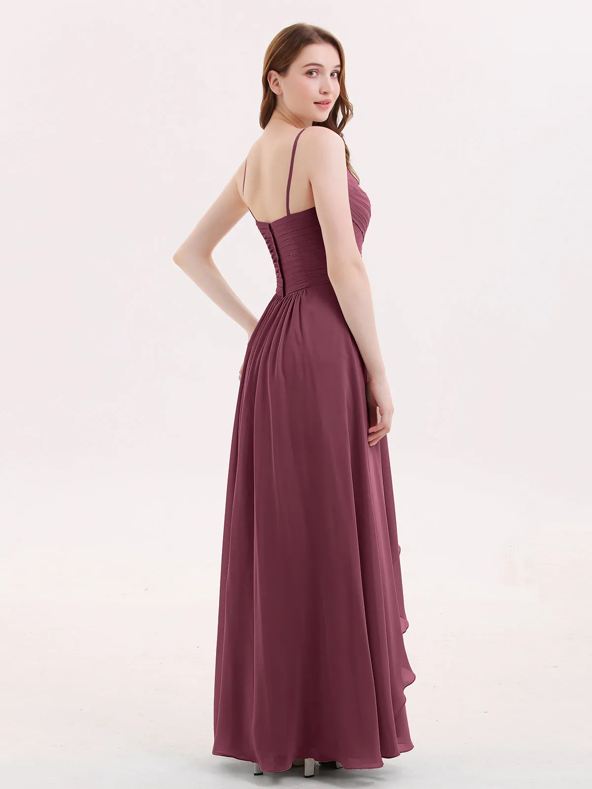 Chiffon Bridesmaid Dresses with Cascade Skirt-Mulberry Plus Size