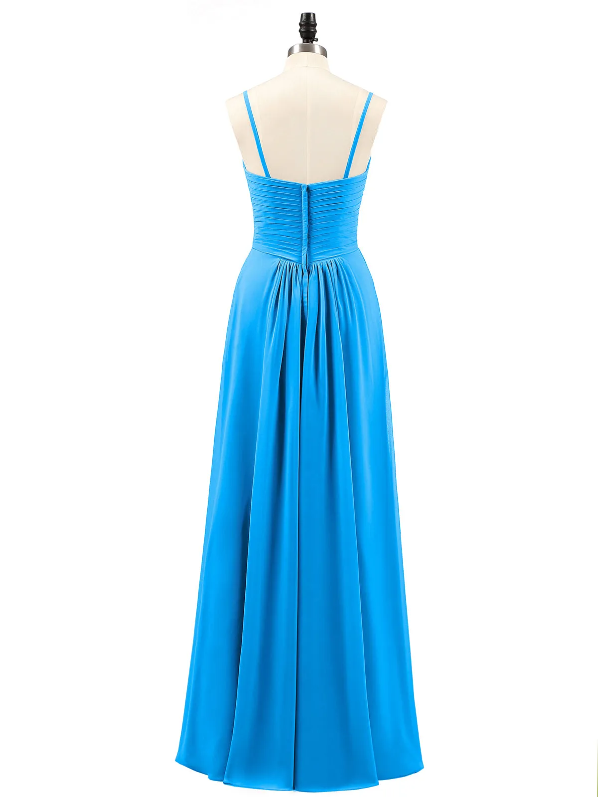 Chiffon Bridesmaid Dresses with Cascade Skirt-Ocean Blue Plus Size