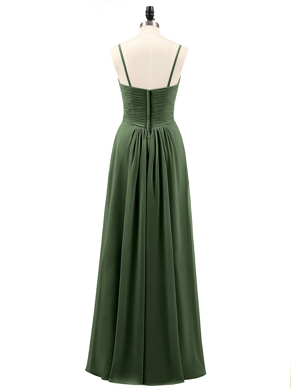 Chiffon Bridesmaid Dresses with Cascade Skirt-Olive Green