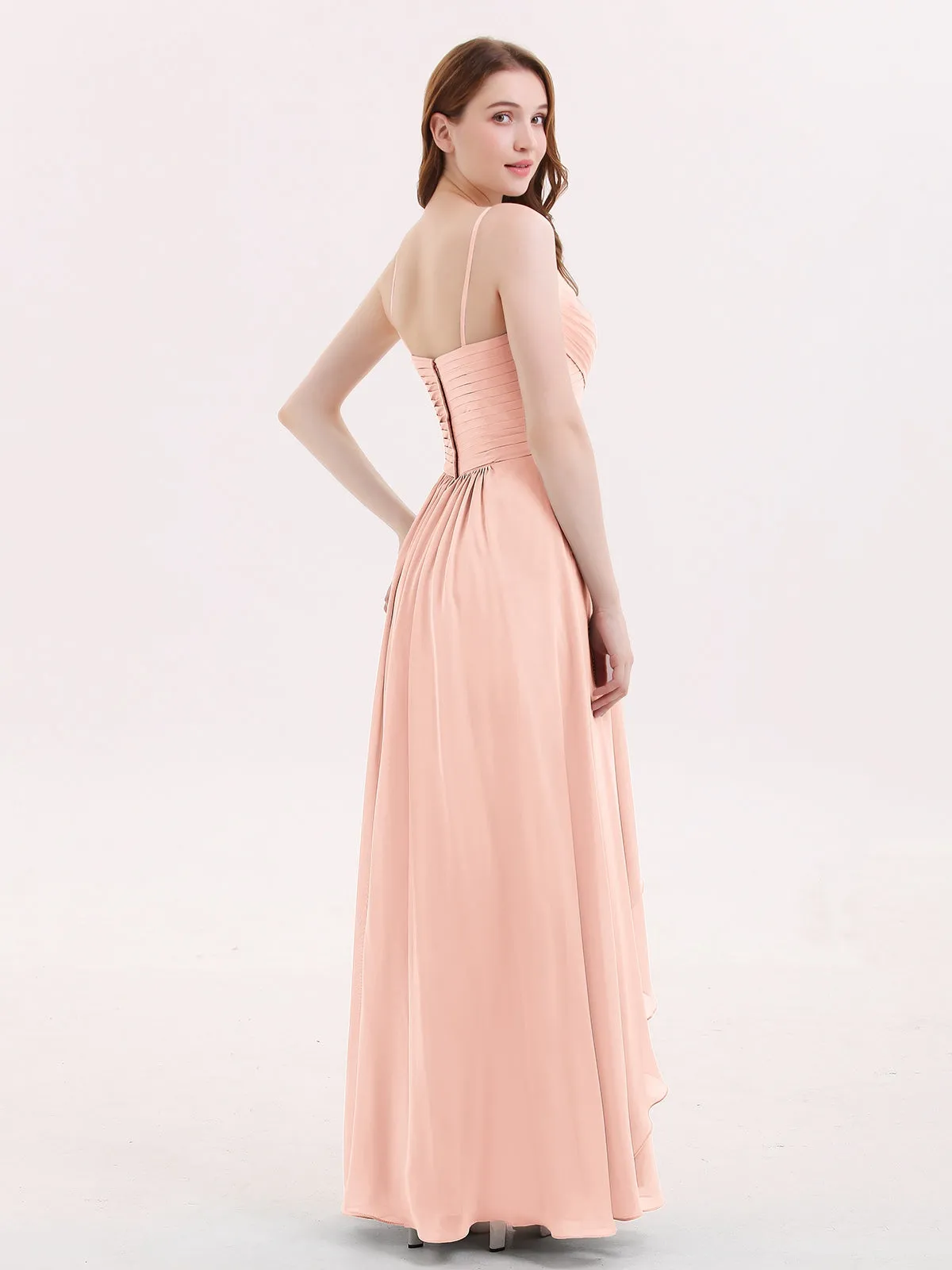 Chiffon Bridesmaid Dresses with Cascade Skirt-Pearl Pink Plus Size