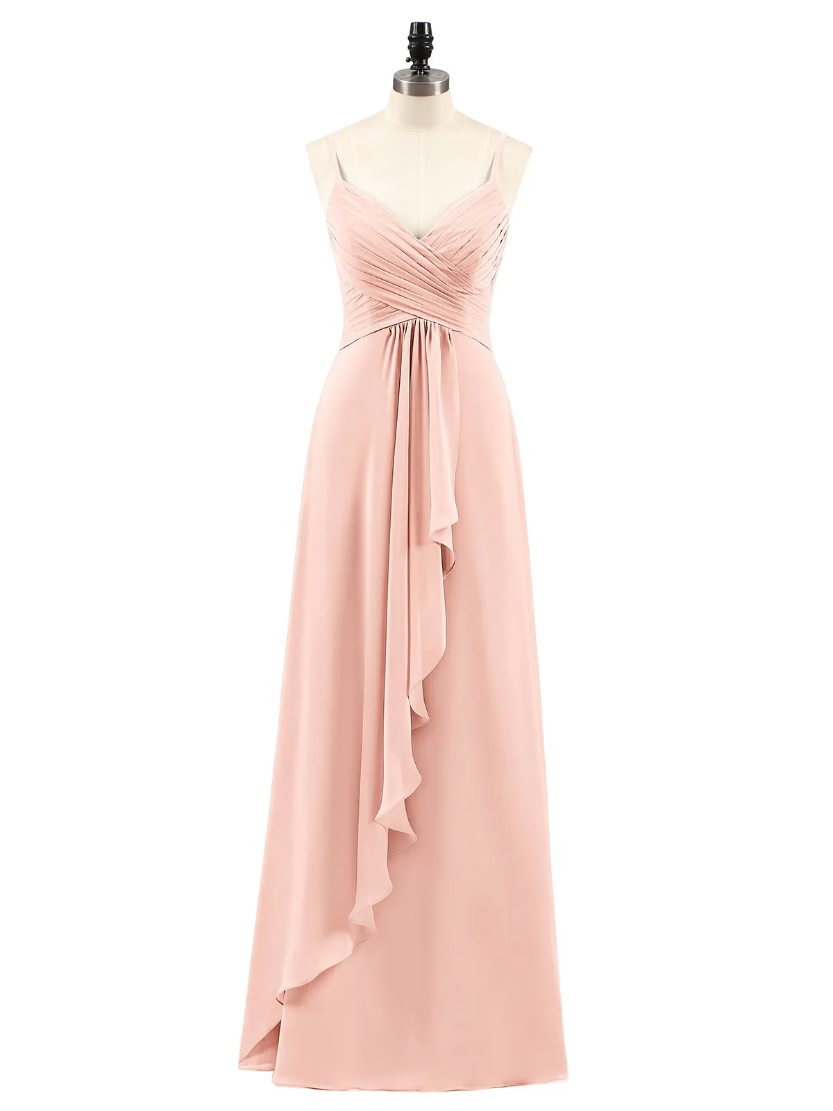Chiffon Bridesmaid Dresses with Cascade Skirt-Pearl Pink Plus Size