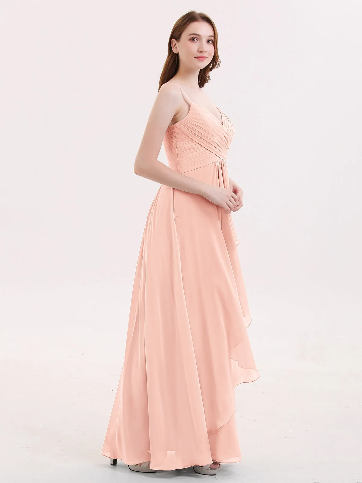 Chiffon Bridesmaid Dresses with Cascade Skirt-Pearl Pink Plus Size