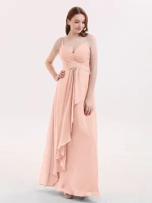 Chiffon Bridesmaid Dresses with Cascade Skirt-Pearl Pink Plus Size