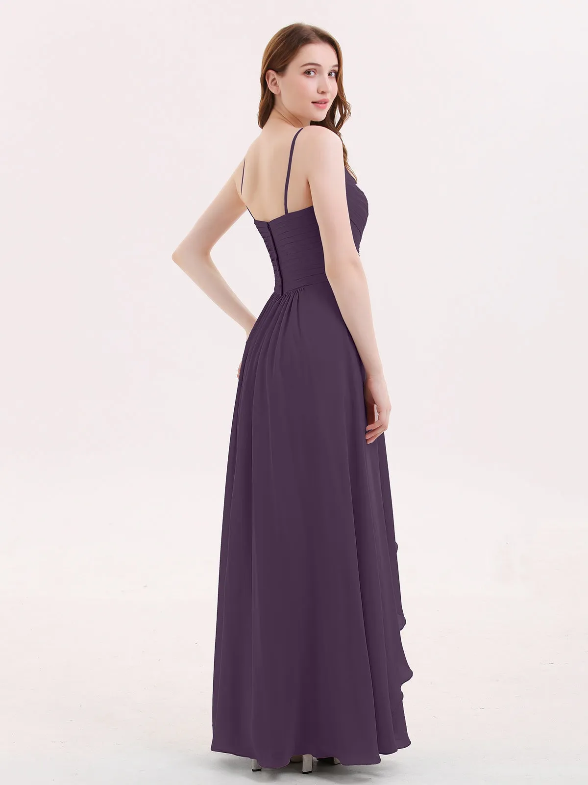 Chiffon Bridesmaid Dresses with Cascade Skirt-Plum Plus Size