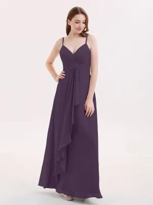 Chiffon Bridesmaid Dresses with Cascade Skirt-Plum Plus Size