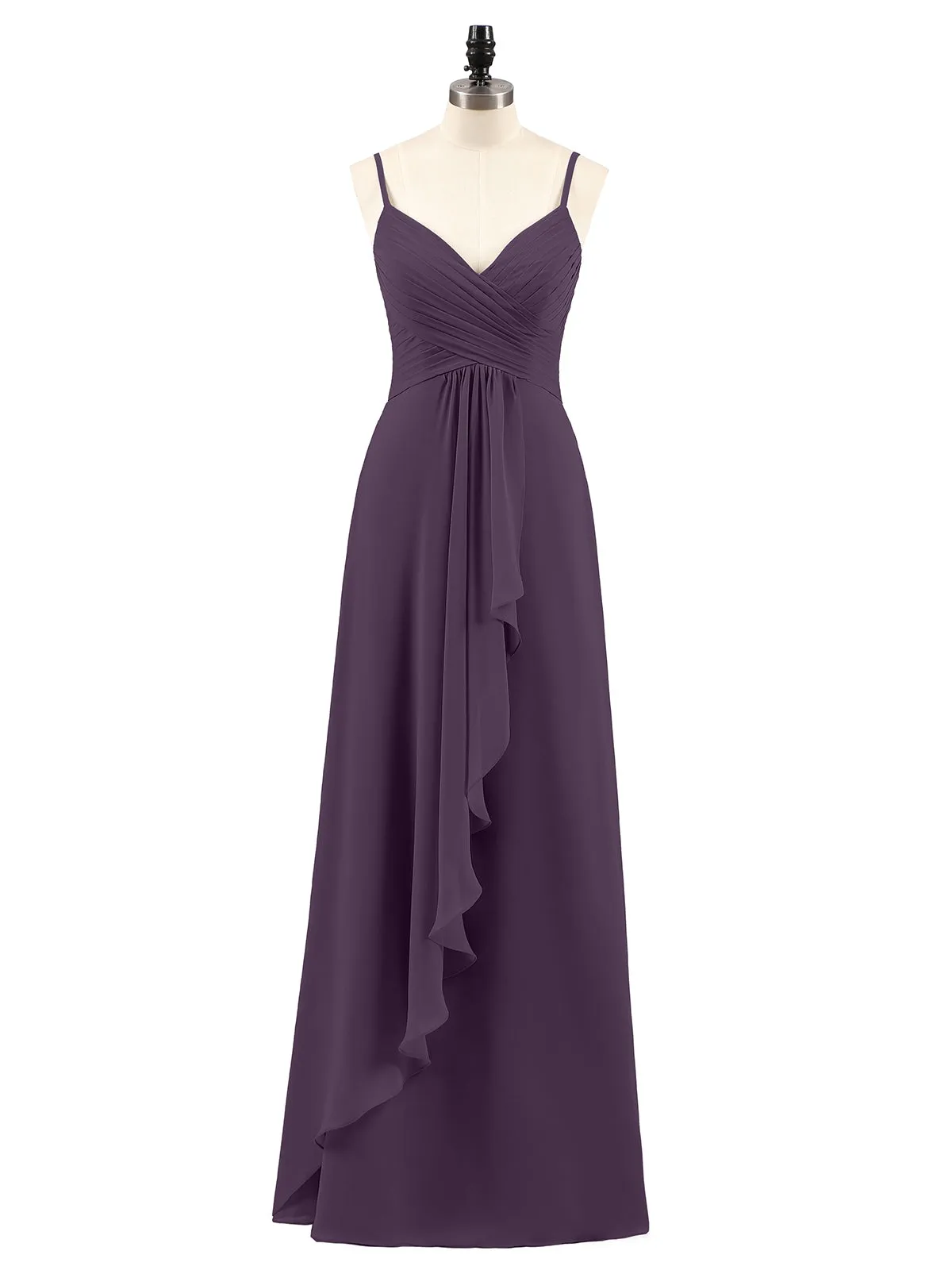 Chiffon Bridesmaid Dresses with Cascade Skirt-Plum Plus Size