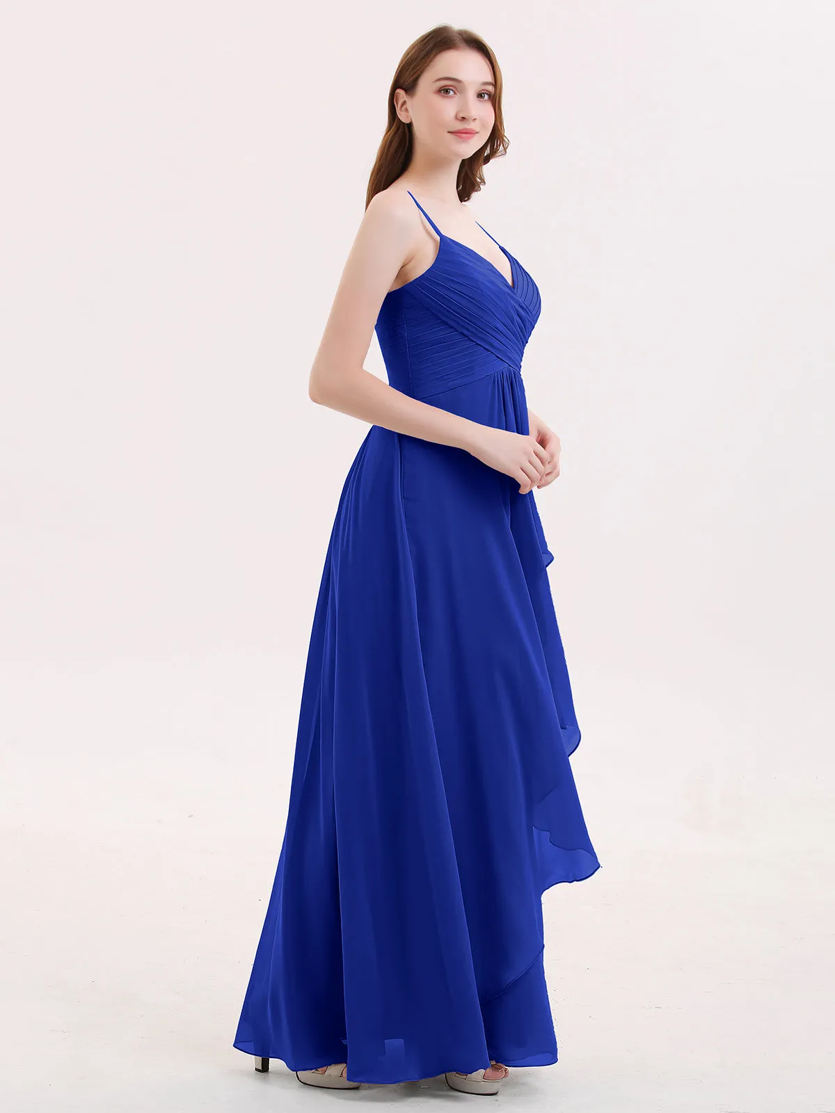 Chiffon Bridesmaid Dresses with Cascade Skirt-Royal Blue Plus Size