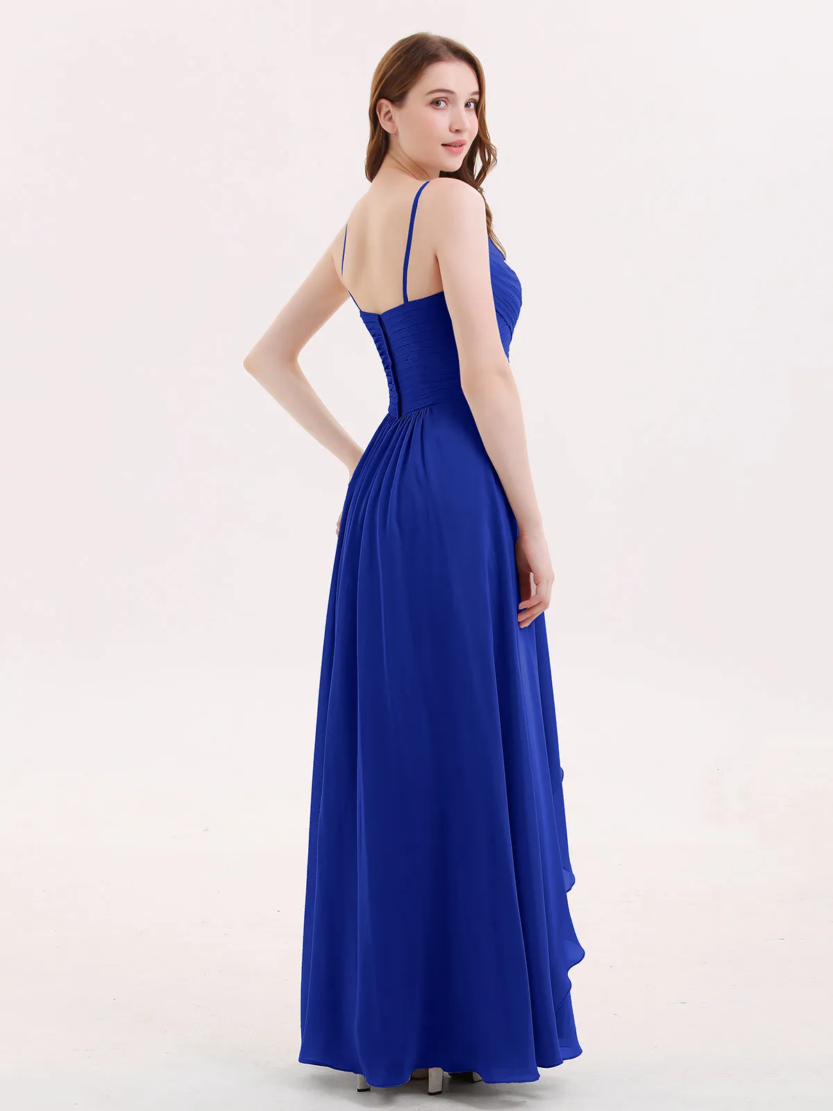 Chiffon Bridesmaid Dresses with Cascade Skirt-Royal Blue Plus Size