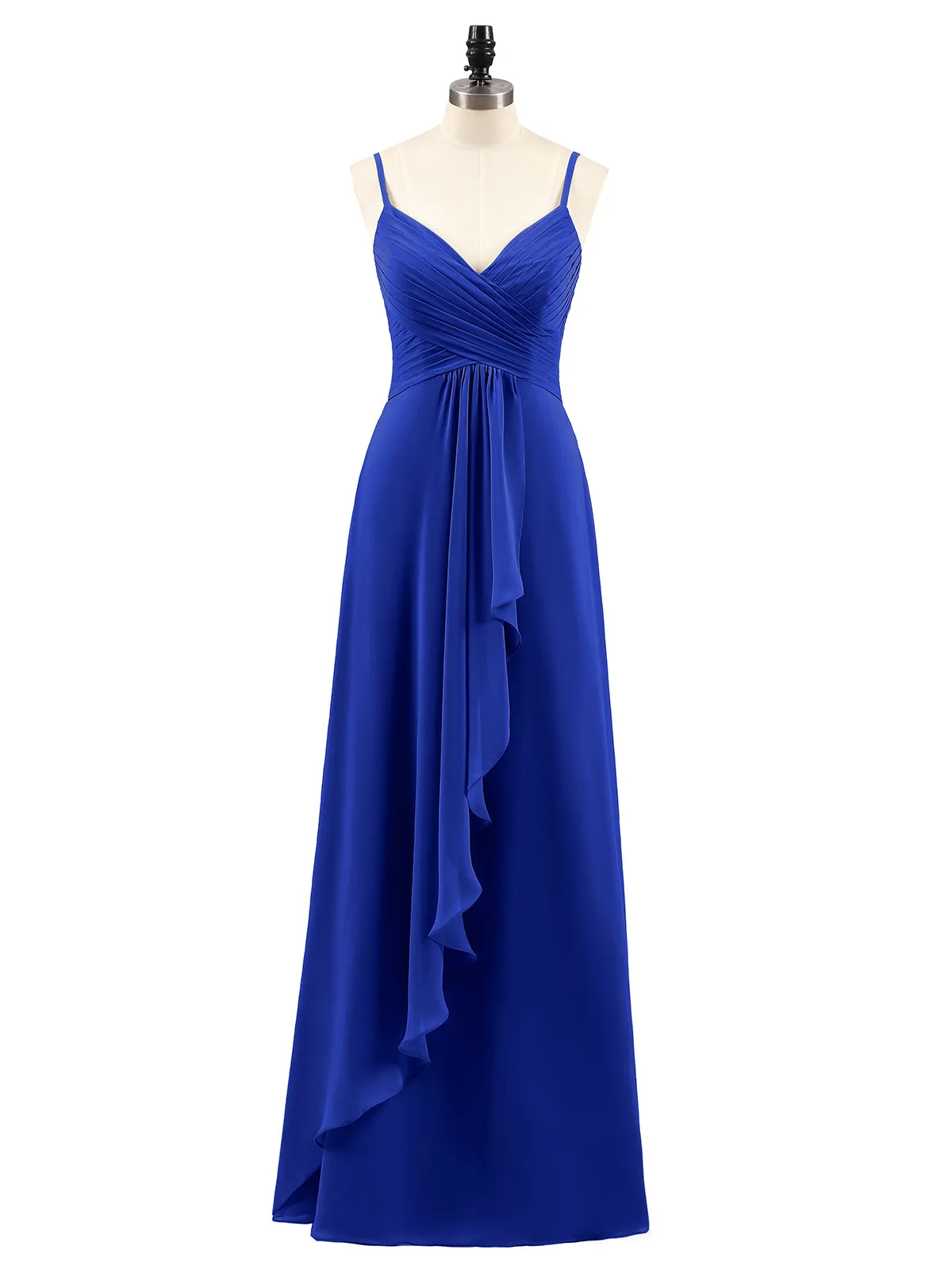 Chiffon Bridesmaid Dresses with Cascade Skirt-Royal Blue Plus Size