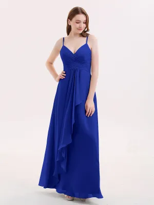 Chiffon Bridesmaid Dresses with Cascade Skirt-Royal Blue Plus Size