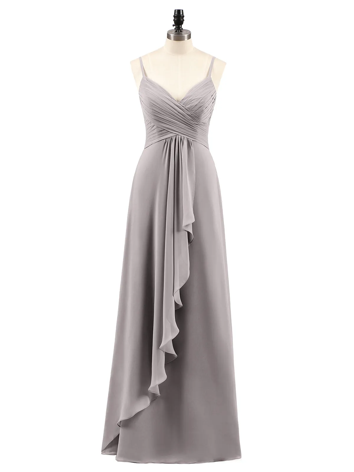 Chiffon Bridesmaid Dresses with Cascade Skirt-Silver Plus Size