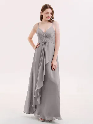 Chiffon Bridesmaid Dresses with Cascade Skirt-Silver Plus Size