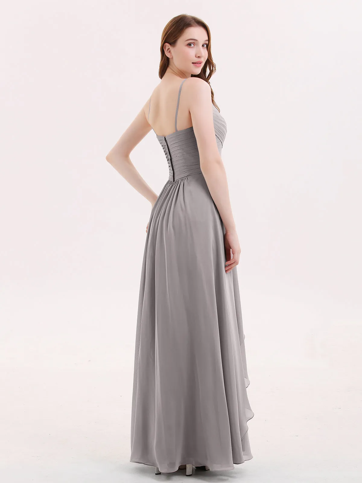 Chiffon Bridesmaid Dresses with Cascade Skirt-Silver Plus Size