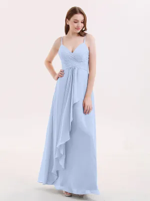 Chiffon Bridesmaid Dresses with Cascade Skirt-Sky Blue Plus Size