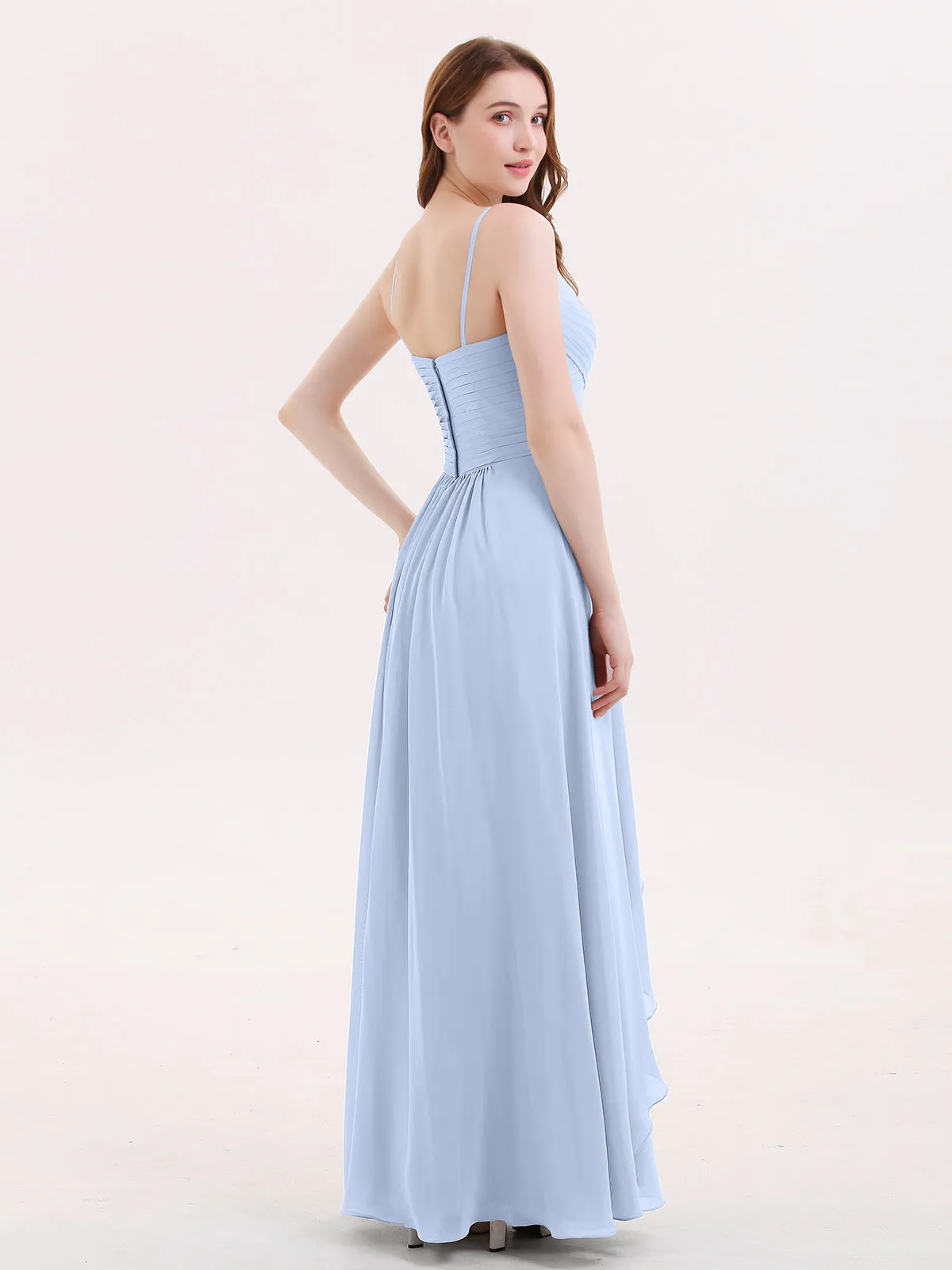 Chiffon Bridesmaid Dresses with Cascade Skirt-Sky Blue Plus Size