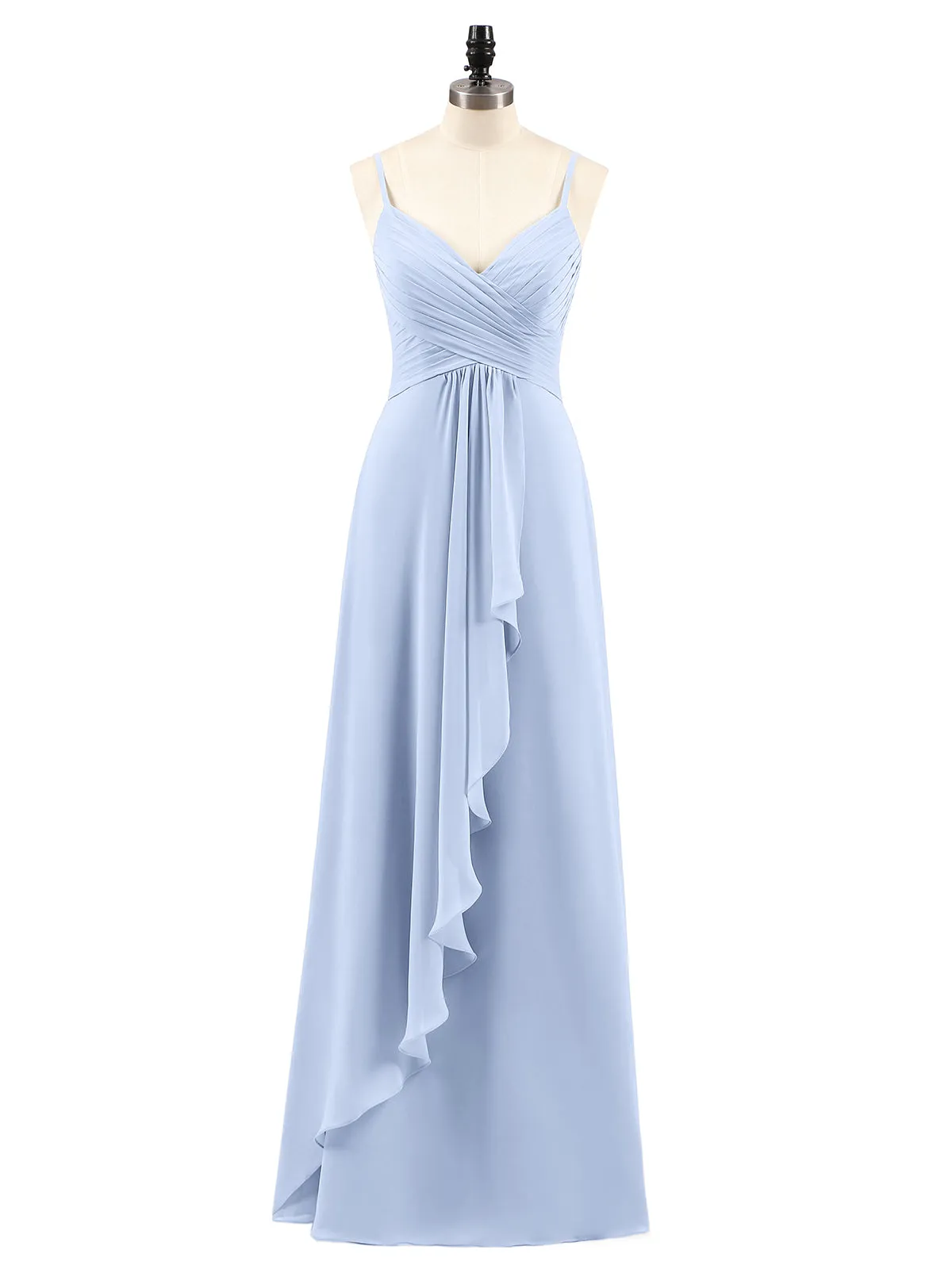 Chiffon Bridesmaid Dresses with Cascade Skirt-Sky Blue Plus Size
