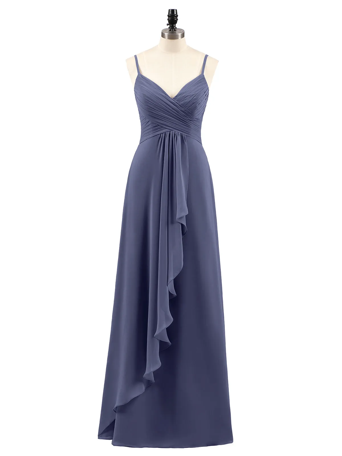 Chiffon Bridesmaid Dresses with Cascade Skirt-Stormy