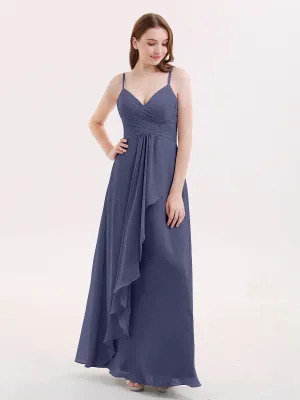 Chiffon Bridesmaid Dresses with Cascade Skirt-Stormy
