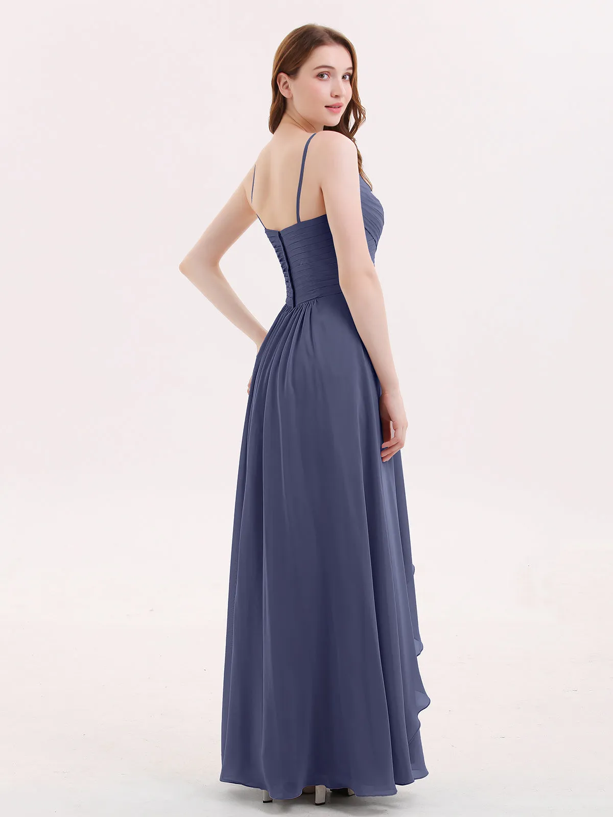 Chiffon Bridesmaid Dresses with Cascade Skirt-Stormy