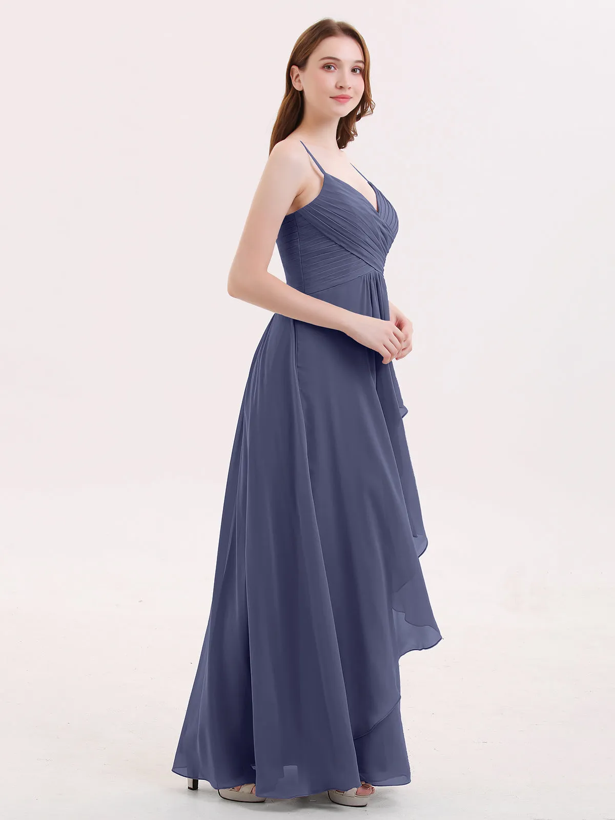 Chiffon Bridesmaid Dresses with Cascade Skirt-Stormy