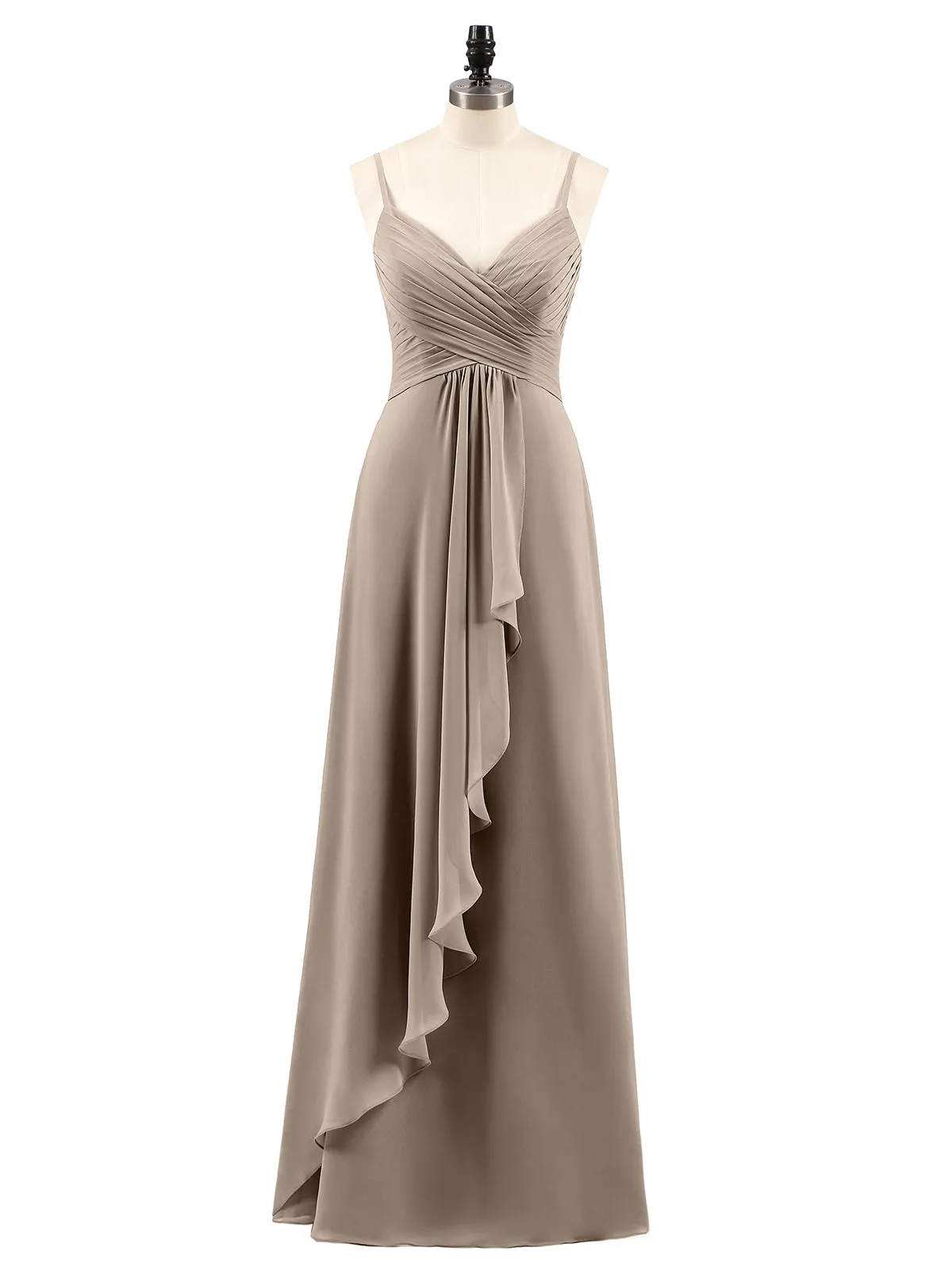 Chiffon Bridesmaid Dresses with Cascade Skirt-Taupe  Plus Size