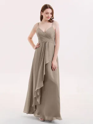 Chiffon Bridesmaid Dresses with Cascade Skirt-Taupe  Plus Size