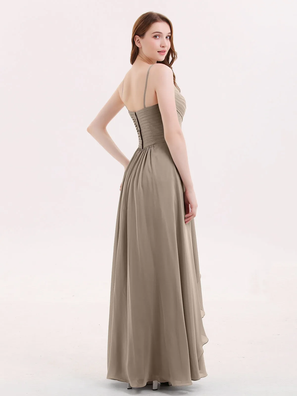 Chiffon Bridesmaid Dresses with Cascade Skirt-Taupe  Plus Size