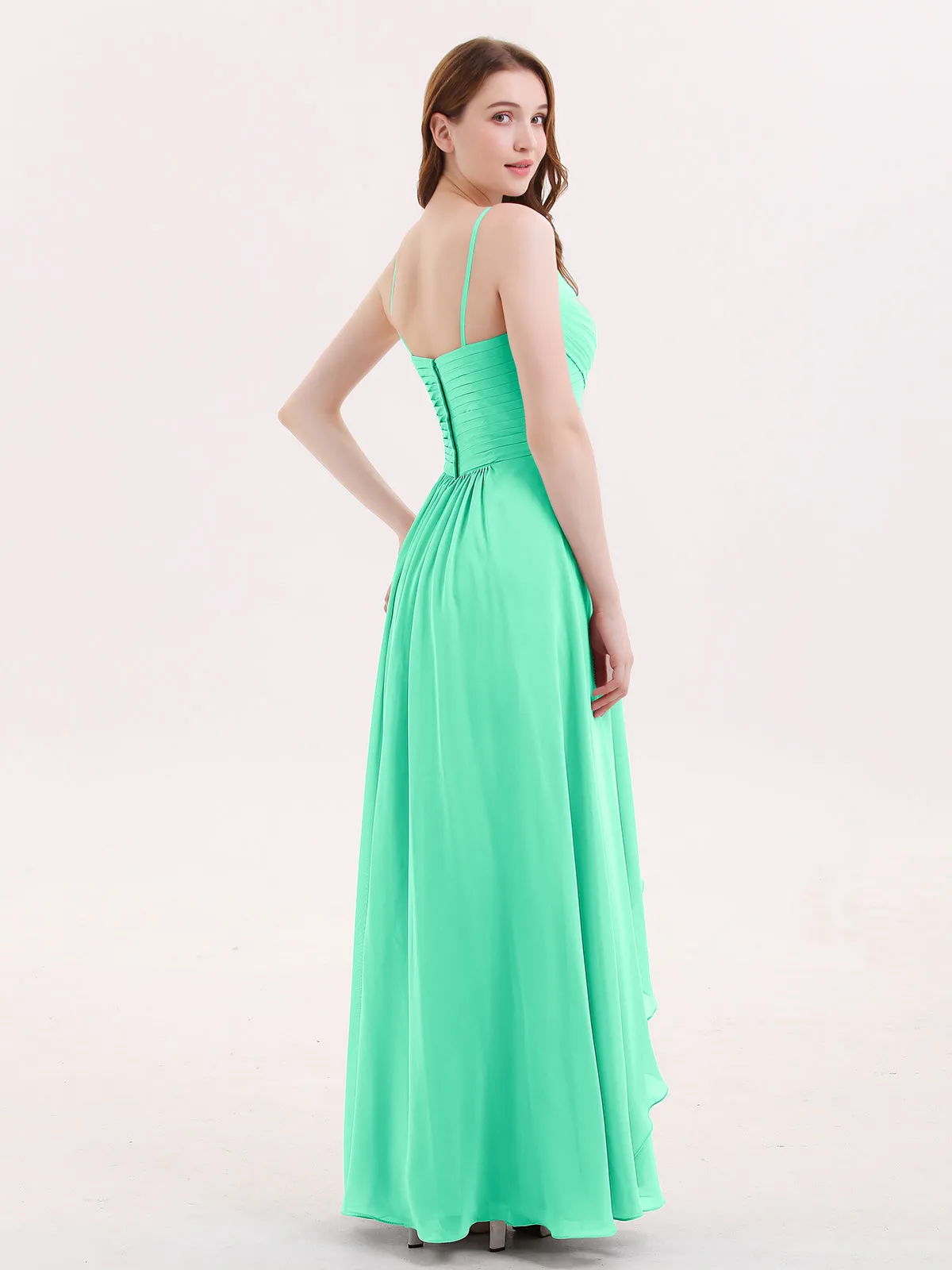 Chiffon Bridesmaid Dresses with Cascade Skirt-Turquoise Plus Size
