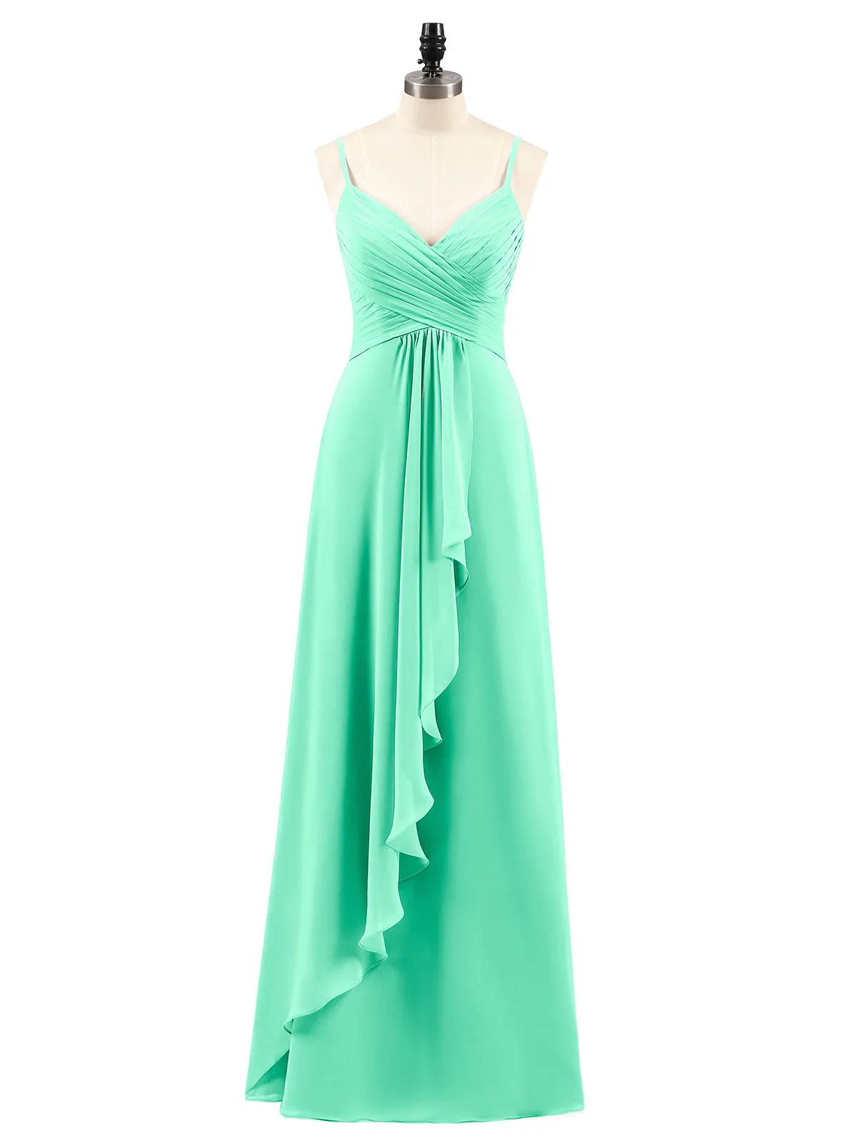 Chiffon Bridesmaid Dresses with Cascade Skirt-Turquoise Plus Size