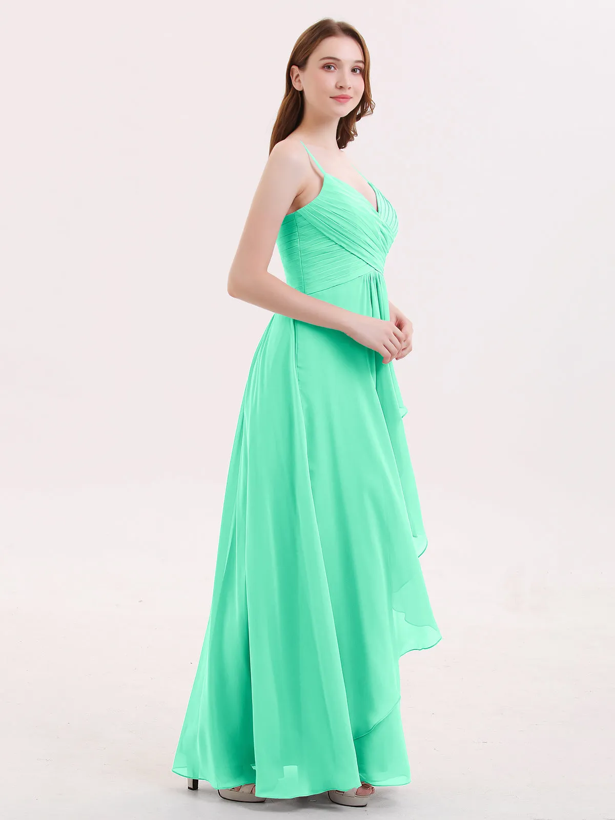 Chiffon Bridesmaid Dresses with Cascade Skirt-Turquoise Plus Size