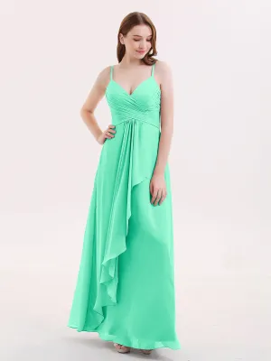 Chiffon Bridesmaid Dresses with Cascade Skirt-Turquoise Plus Size