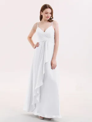 Chiffon Bridesmaid Dresses with Cascade Skirt-White Plus Size