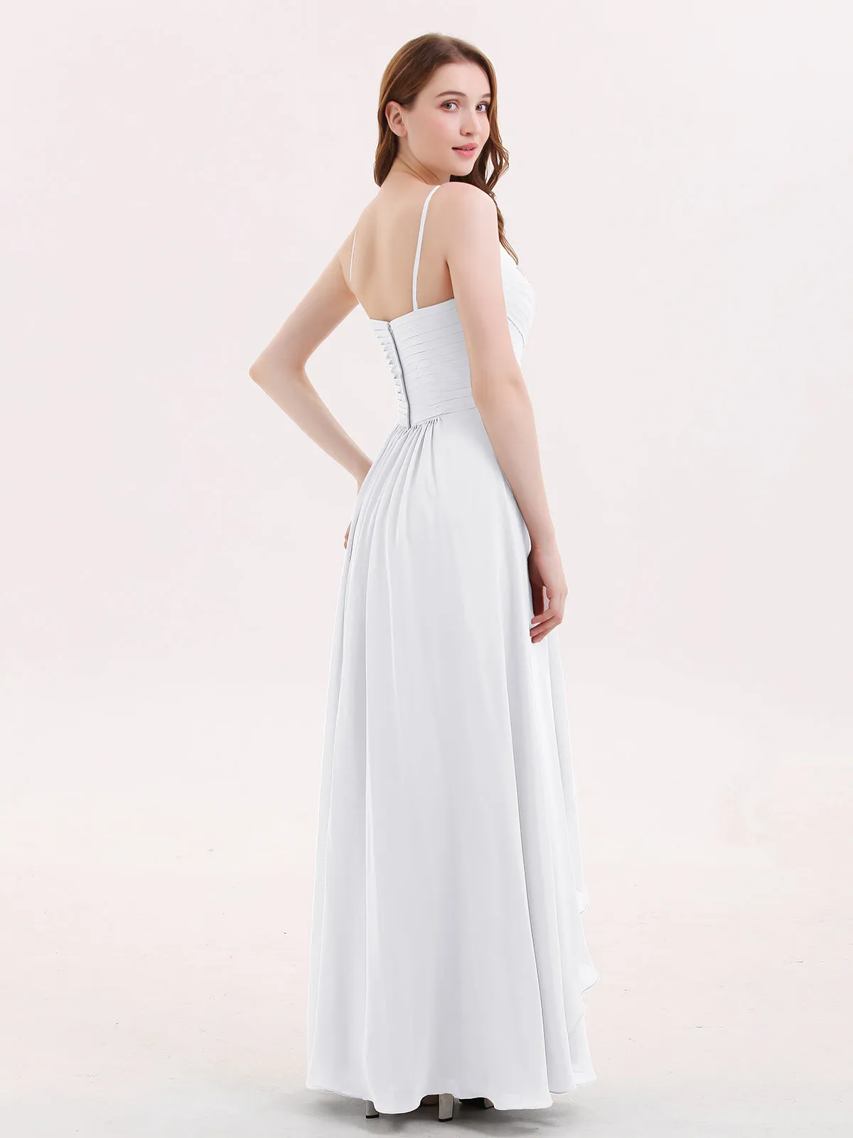 Chiffon Bridesmaid Dresses with Cascade Skirt-White Plus Size