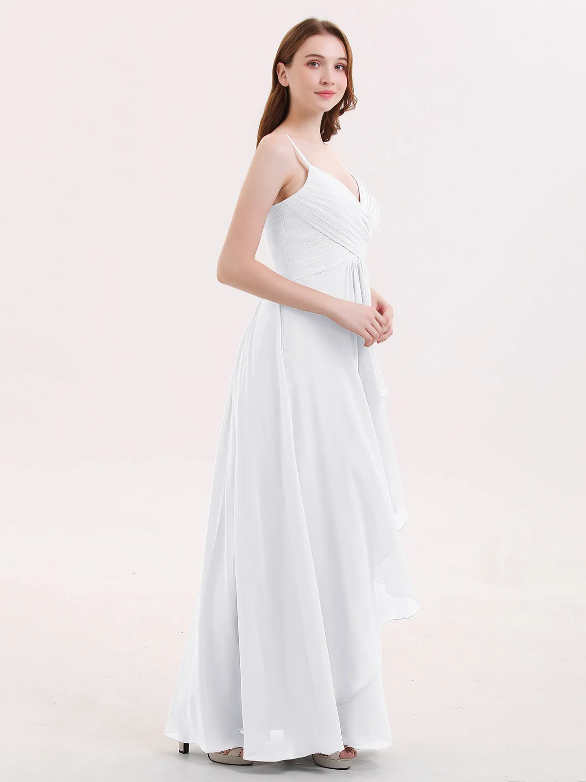 Chiffon Bridesmaid Dresses with Cascade Skirt-White Plus Size