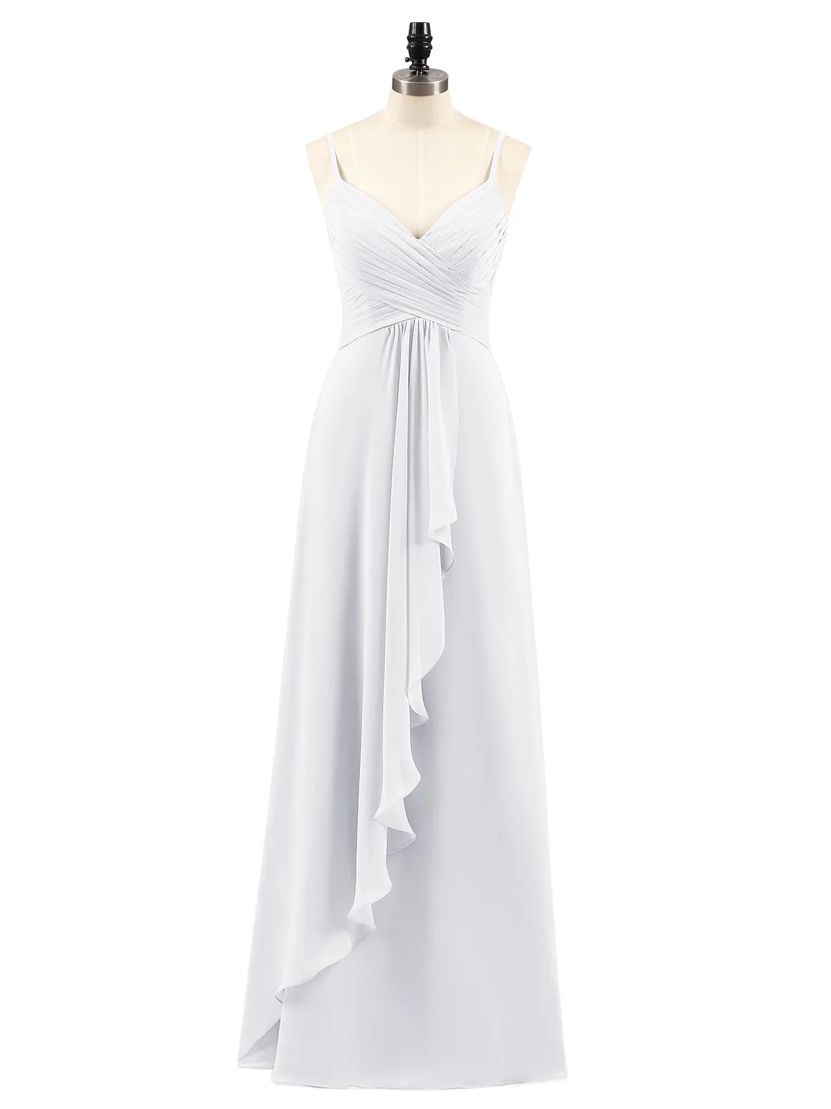 Chiffon Bridesmaid Dresses with Cascade Skirt-White Plus Size