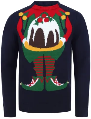 Chill Out Elf Motif Novelty Christmas Jumper in Ink - Season’s Greetings