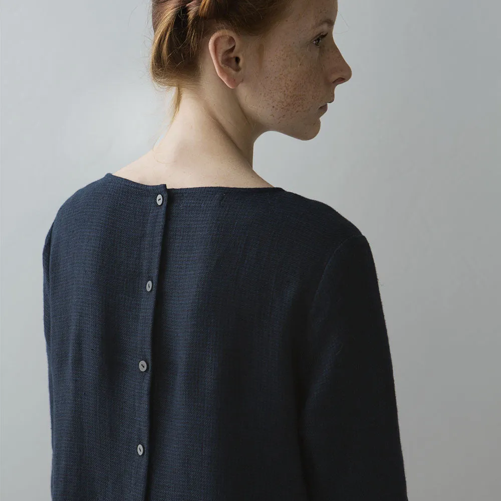 Collarless Pleated Dress