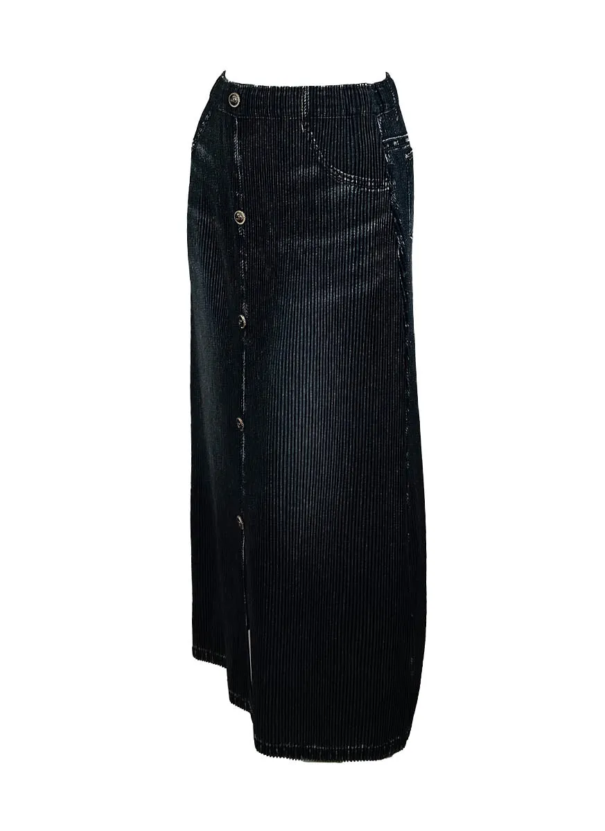 D240050 Pleated Front Button & Slit Skirt *Last Piece