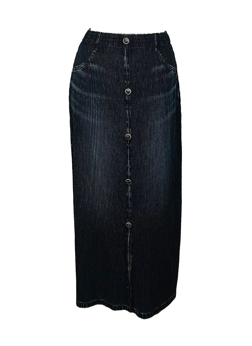 D240050 Pleated Front Button & Slit Skirt *Last Piece