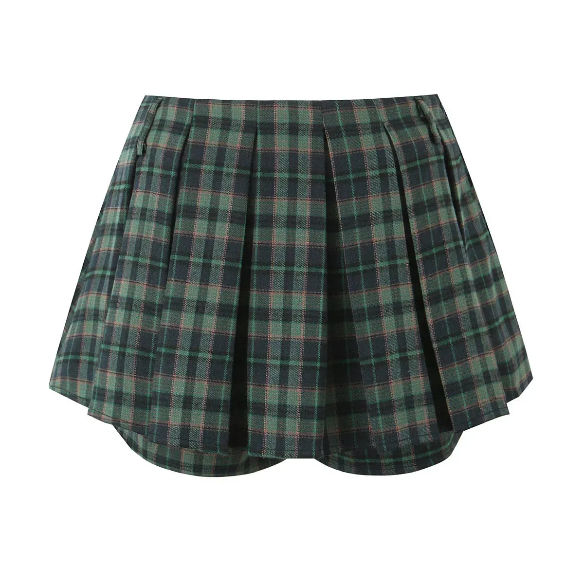 Dark Green Stylish Plaid Pleated Skort